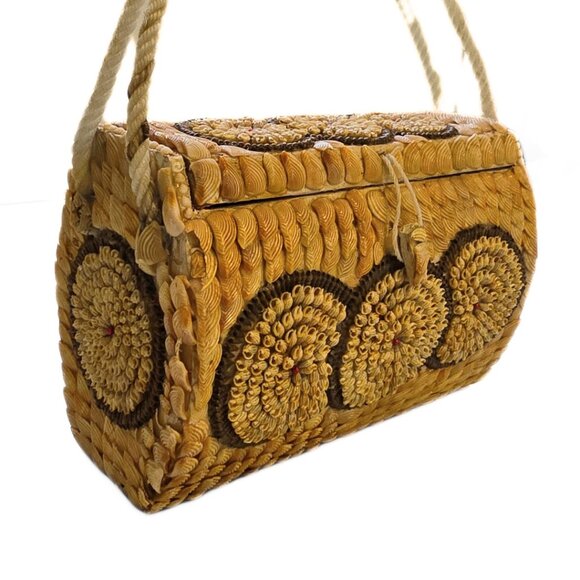Vintage Handmade Wood & Seashell Purse OOAK Beach Retro Boho Handbag - Picture 2 of 14